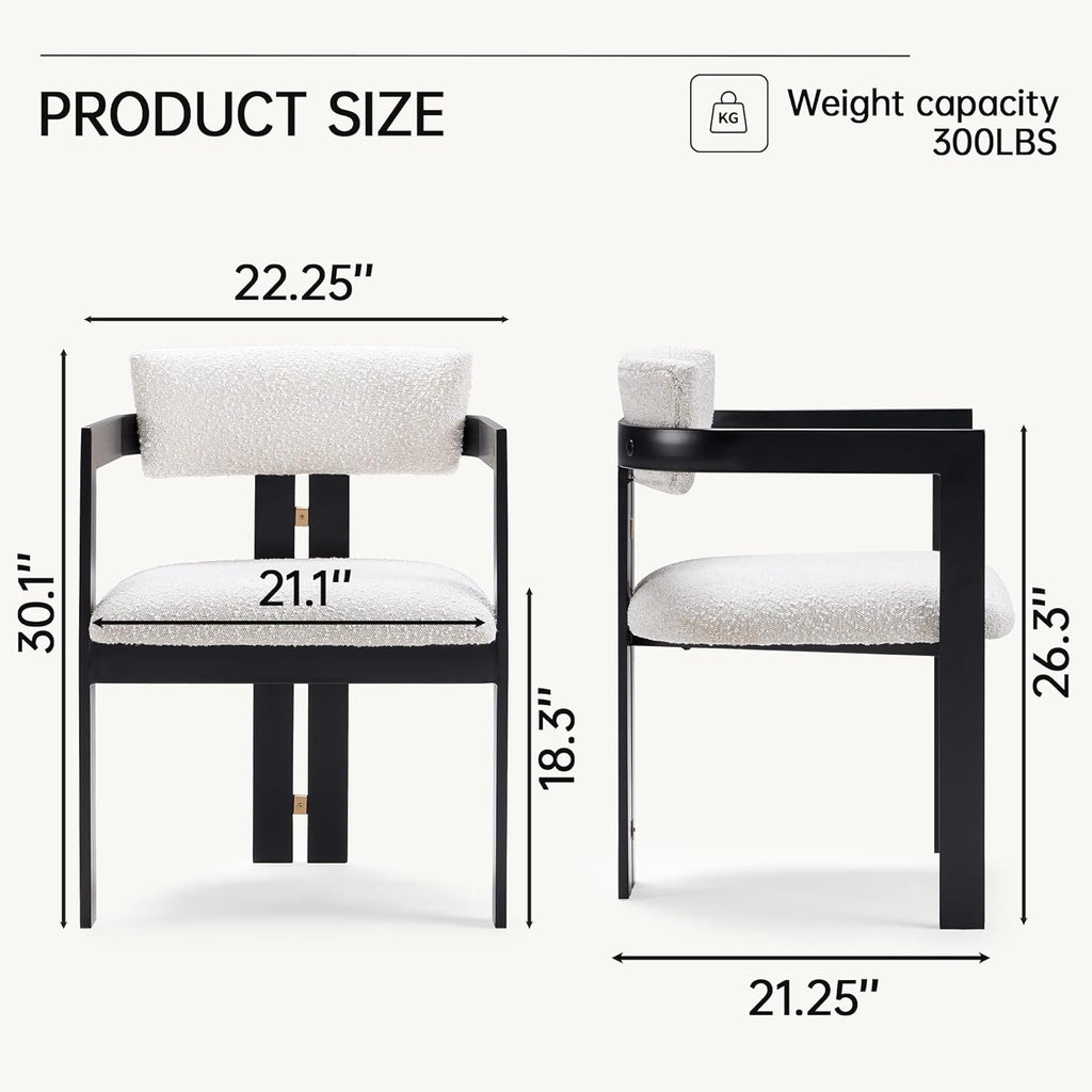 Morden Fort Boucle Dining Chair Set of 4, Upholstered Kitchen Chairs with Metal Frame & Round Back, Barrel Side Chair for Dining Room, Kitchen, Living Room, Apartments