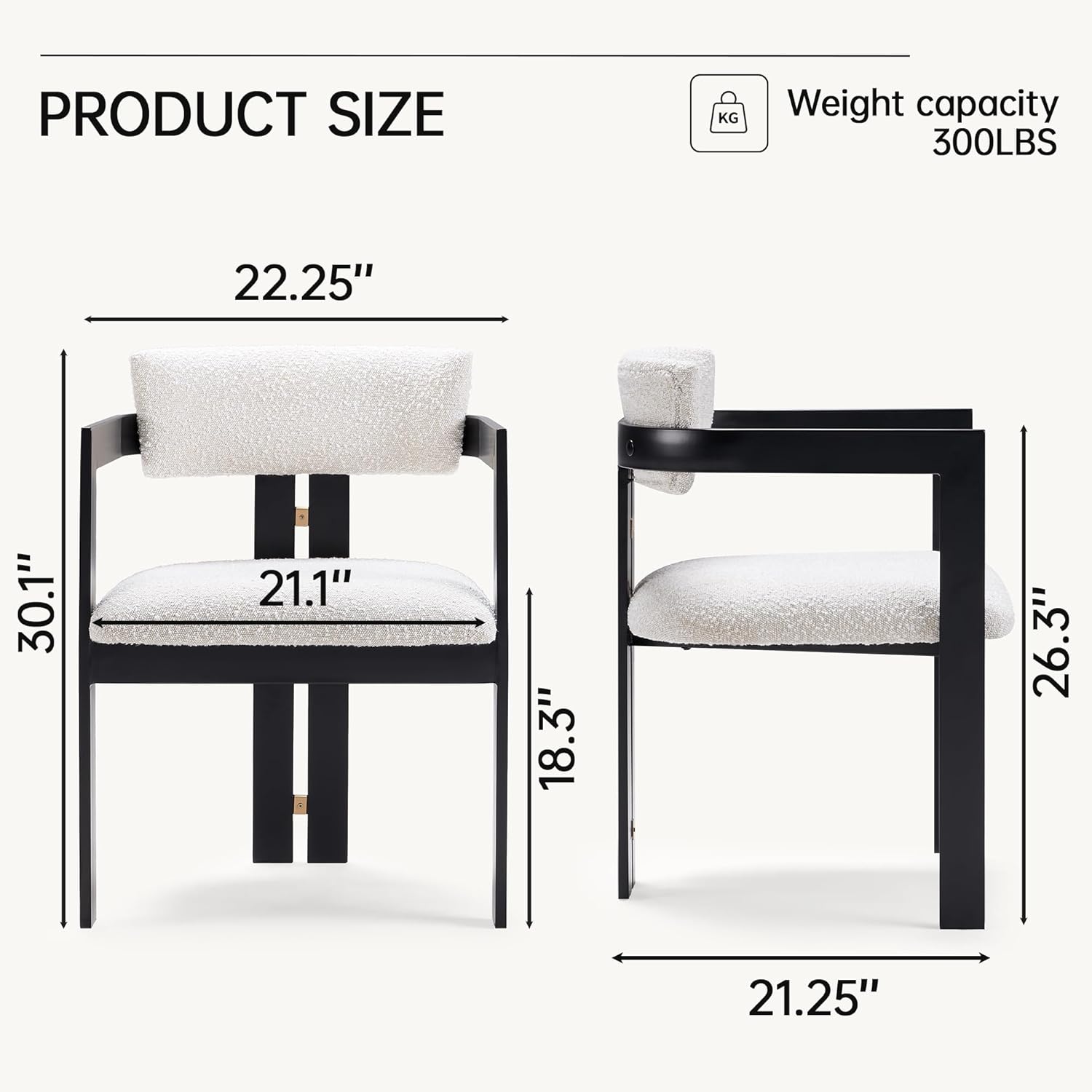 Morden Fort Boucle Dining Chair Set of 4, Upholstered Kitchen Chairs with Metal Frame & Round Back, Barrel Side Chair for Dining Room, Kitchen, Living Room, Apartments