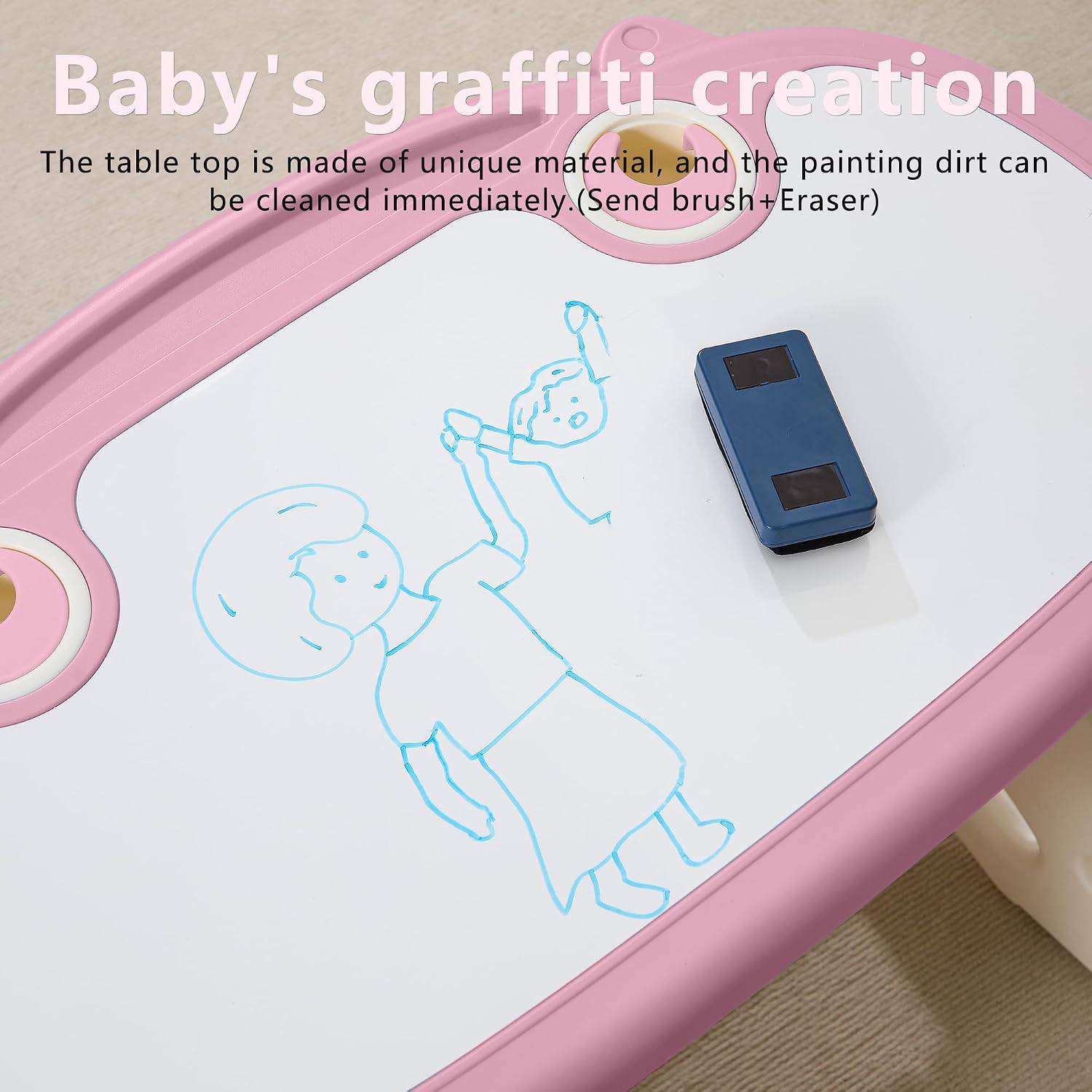 WHY TOYS Kids Table and Chair Set The Table Can Be Graffiti and The Height Can Be Raised and Lowered for Children Age 2-10 The Order Includes Watercolor Pen and Blackboard Eraser