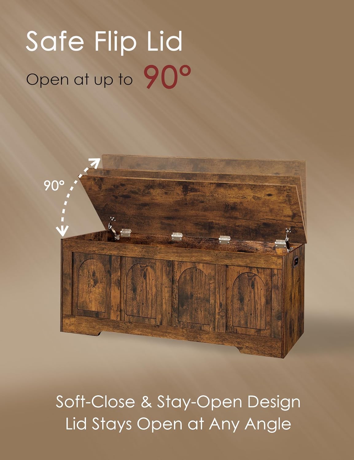 DINZI LVJ Storage Chest, 47.2”Wooden Storage Box with 2 Safety Hinges, Entryway Shoe Bench with Flip-Top, Large Trunk for Living Room, Bedroom, Easy Assembly, Rustic Brown