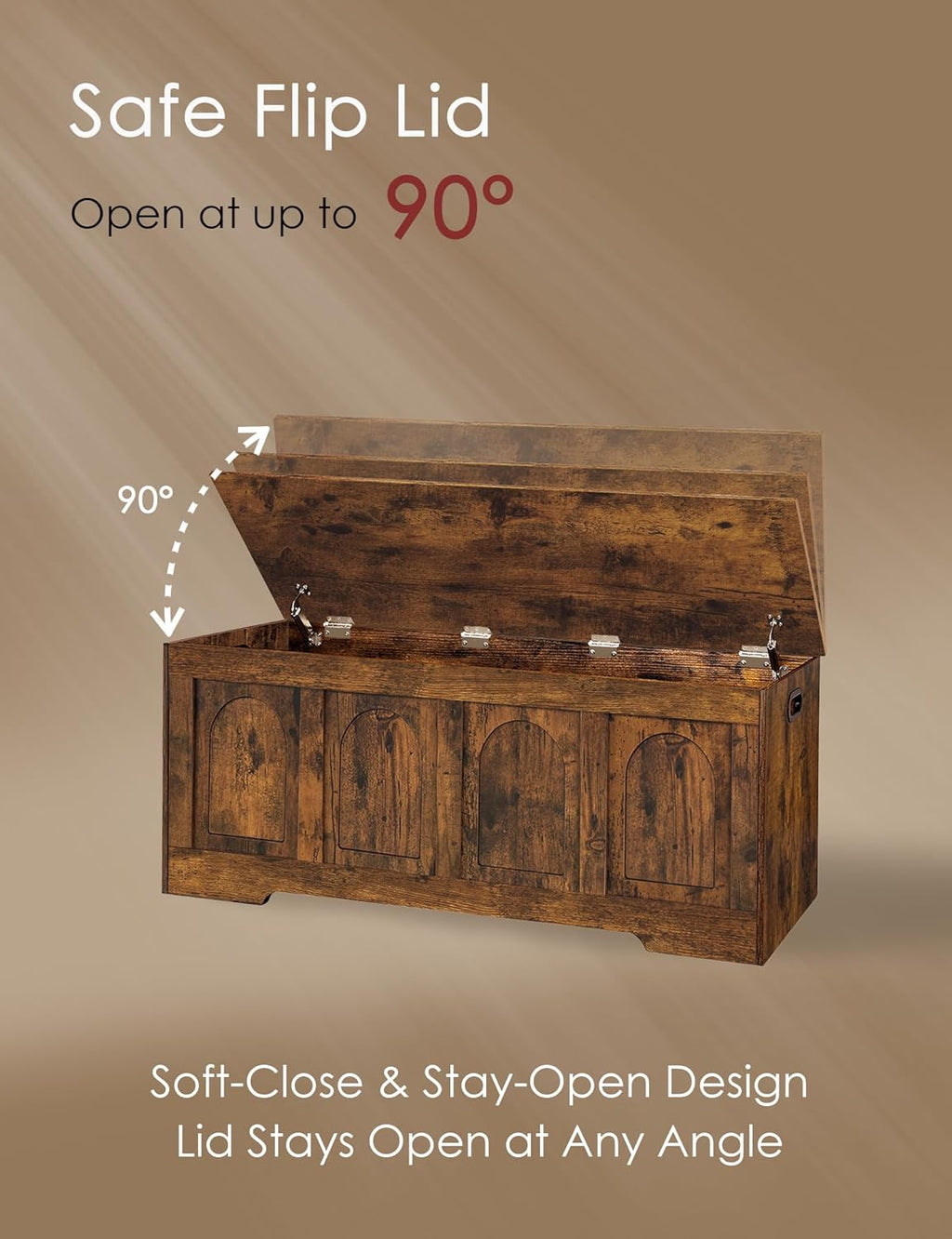 DINZI LVJ Storage Chest, 50” Extra Large Storage Bench with 2 Safety Hinges, Wooden Toy Box with Flip-Top, Large Trunk for Living Room, Playroom, Easy Assembly, Rustic Brown