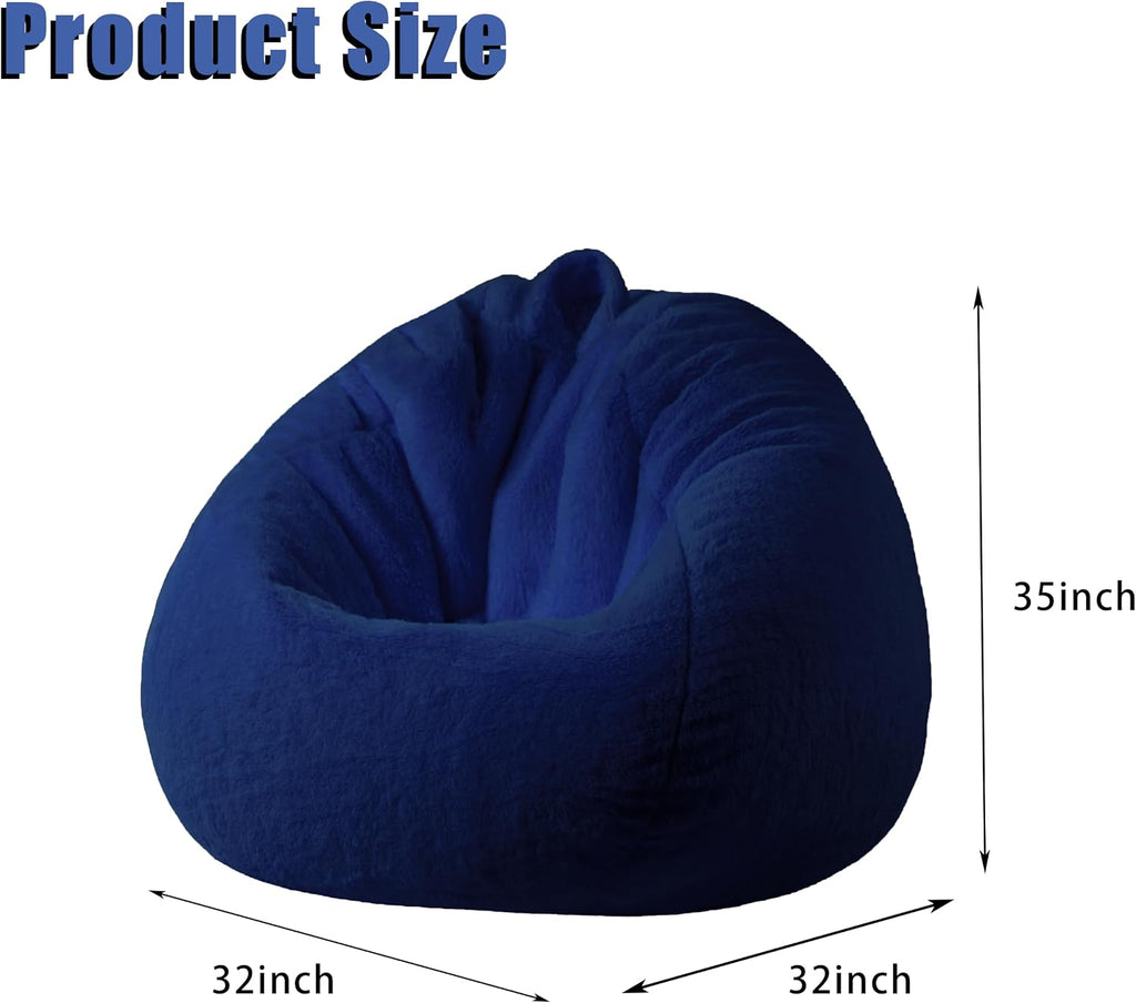 Faux Fur Bean Bag Cover (No Filler) Stuffed Animal Storage Adults Dark Blue | Bean Bag Covers Large Bean Bag Sofa for Adults, furry fuzzy surface,for living room bedroom holiday gift