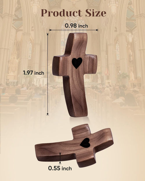 10-Pack Wooden Cross Fidget, Handmade Pocket Wood Crosses, Cross My Heart | Encouragement Gift, Relieve Anxiety for Yourself, Inspirational Easter Gift for Christian Faith, Prayer, Father Day Gifts
