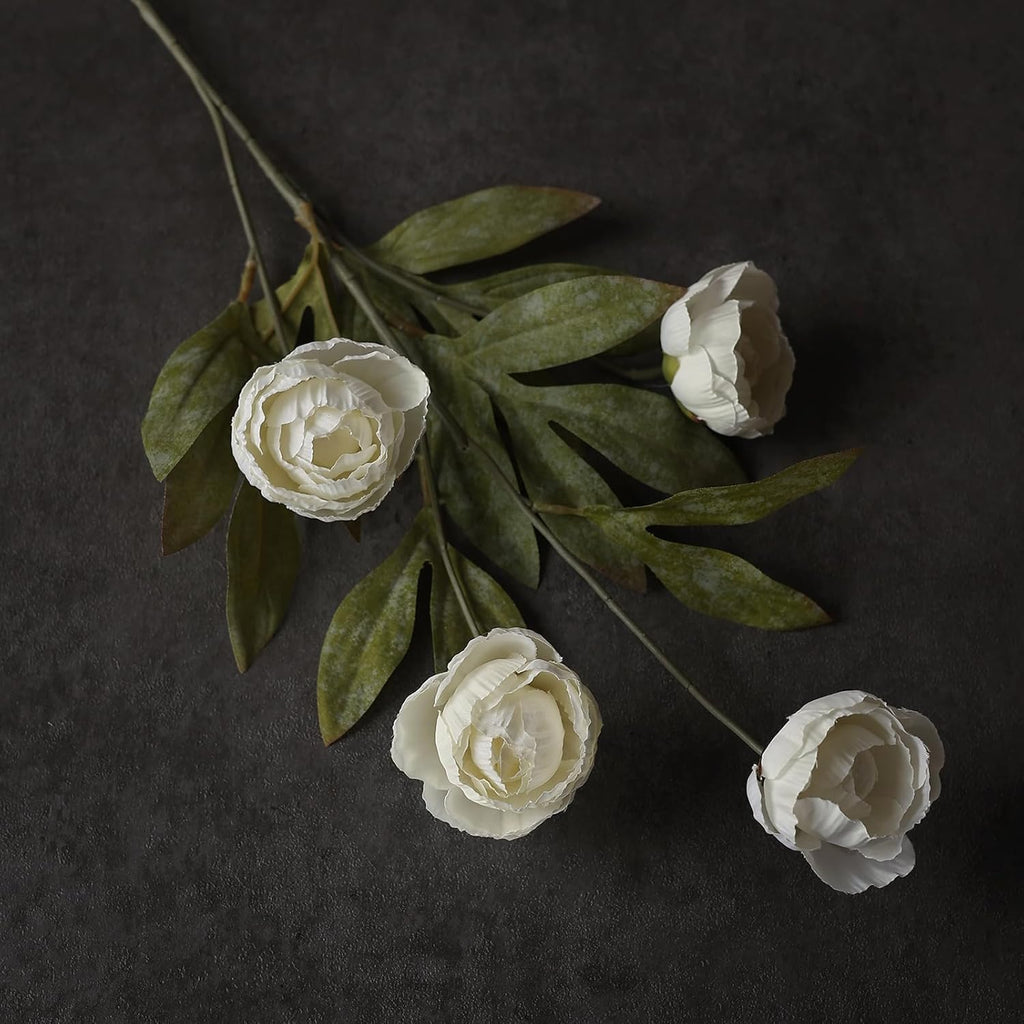 Juxdp 6 PCS Artificial Peony Branches for Vase - 27" Fake Silk Peonies Stems Look Real Faux Flowers for DIY Bouquet, Table Centerpieces, Farmhouse, Home Decor (Cream)