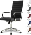 Okeysen Office Desk Chair, Ergonomic Leather Modern Conference Room Chairs, Executive Ribbed Height Adjustable Swivel Rolling Chair for Home Office. (Black)