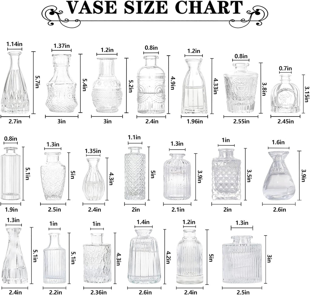 Glass Bud Vases -Set of 20 for Flowers, Small Clear Bud Vases in Bulk for Centerpieces Home Decor, Mini Glass Assorted for Rustic Wedding Floral Arrangements Home Table Decorations