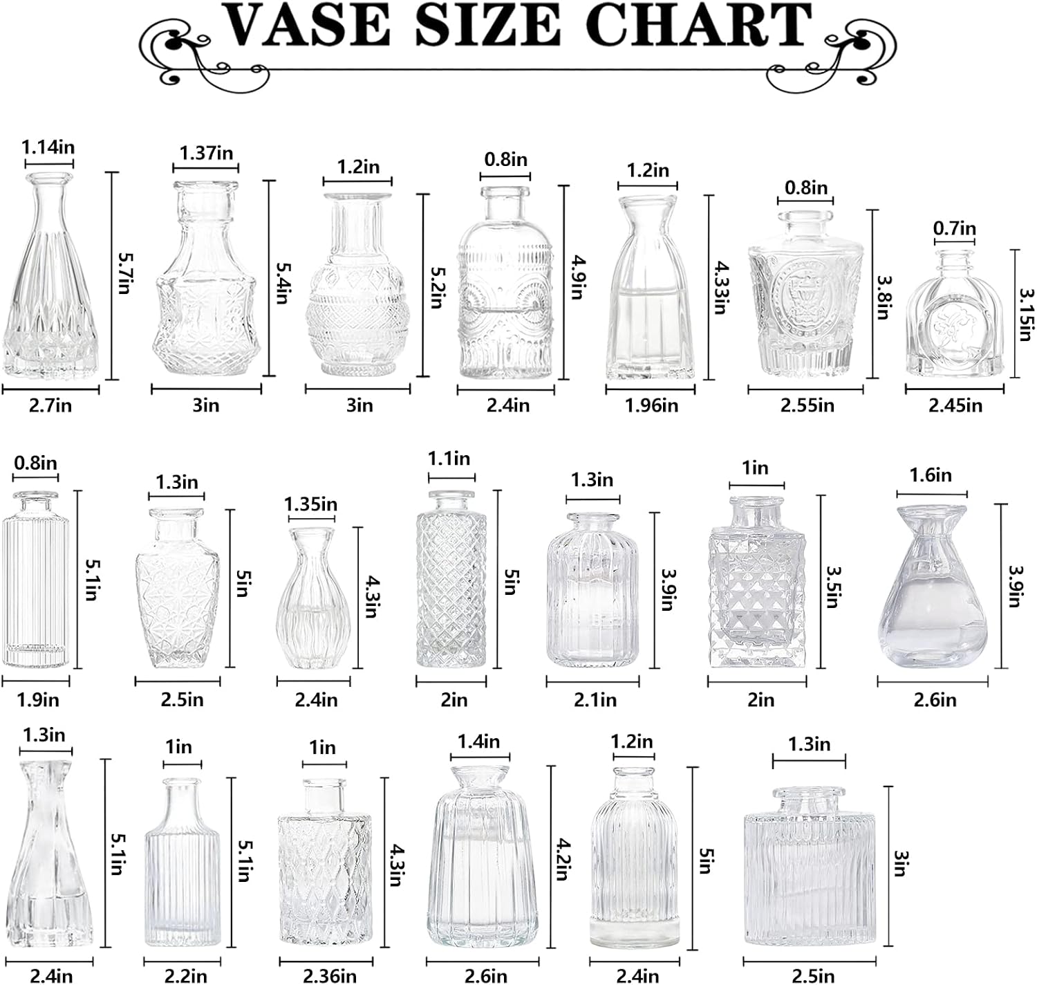 Glass Bud Vases -Set of 20 for Flowers, Small Clear Bud Vases in Bulk for Centerpieces Home Decor, Mini Glass Assorted for Rustic Wedding Floral Arrangements Home Table Decorations
