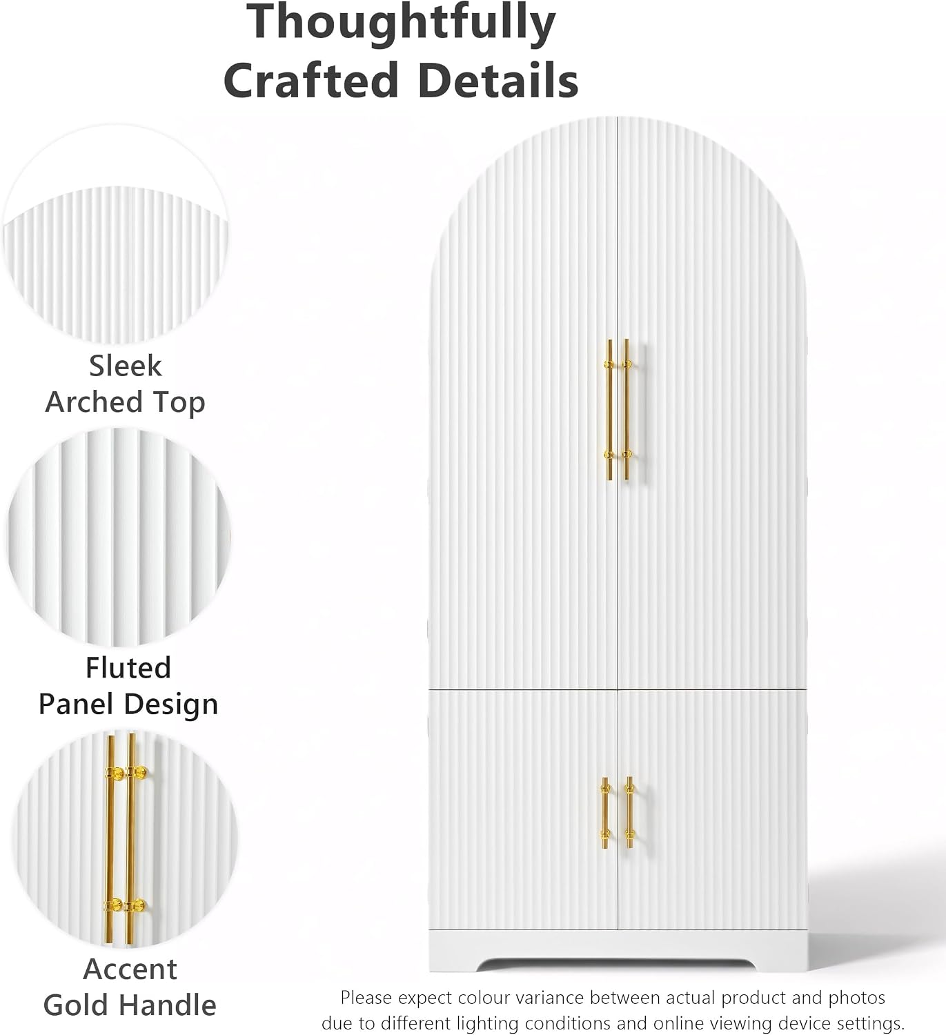 Arched Kitchen Storage | Adjustable Shelves，White-C | 8 door shelves hidden compartment anti-tip design easy assembly versatile spaces