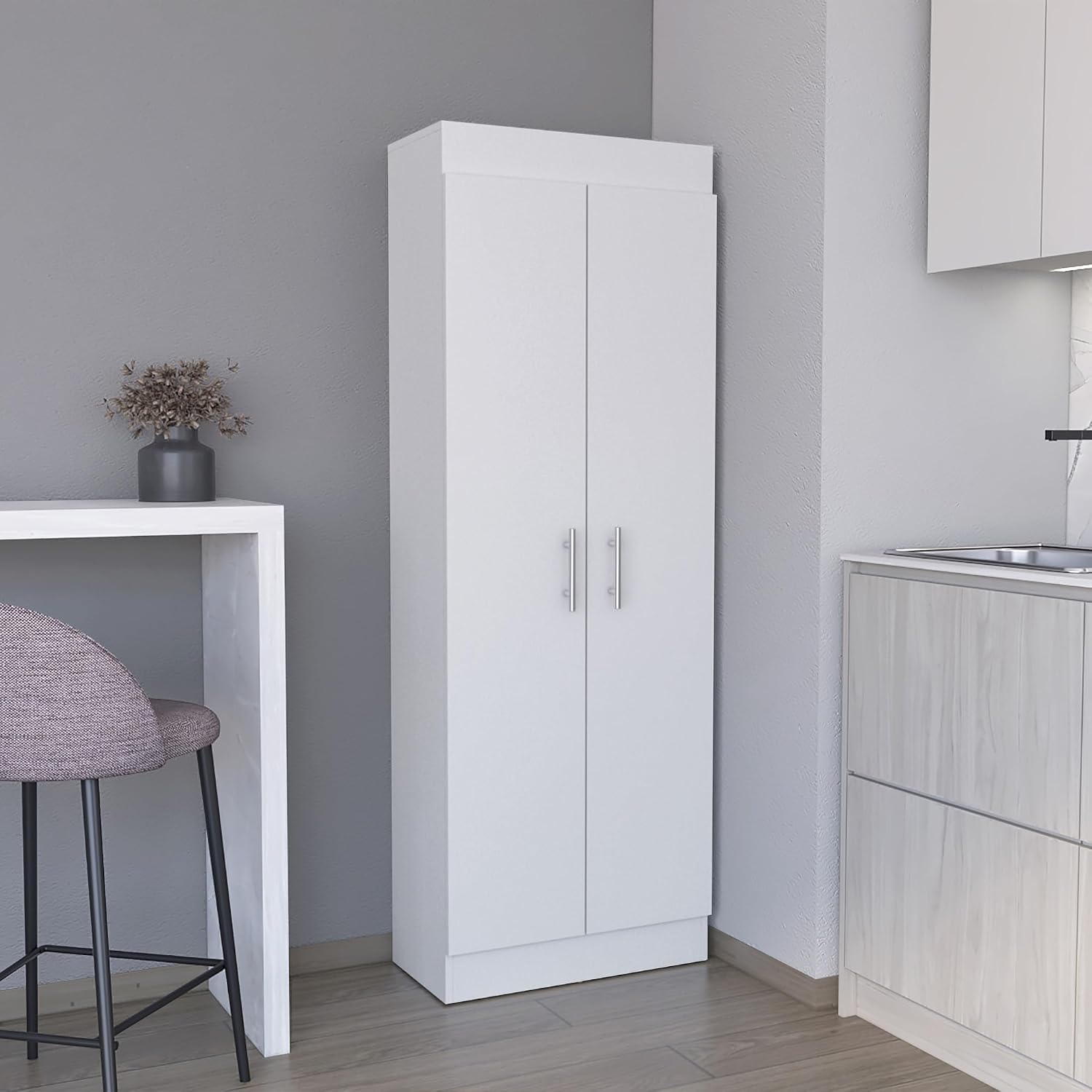 Contemporary Pantry Cabinet, Modern Storage Cabinet with 5 Internal Shelves and 2 Doors,for Kitchen Home