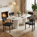Boucle Dining Chairs Set of 4, Modern Upholstered Dining Room Chair with Curved Backrest, Sherpa Kitchen Chairs with Cushioned Seat and Black Metal Legs for Living Room Bedroom Vanity, Grey