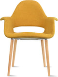 2xhome - Organic Upholstered Fabric Modern Armchair with Natural Wooden Legs for Dining Room Office or Accent Chair (Tweed Yellow/Mustard), Single, Set of 1