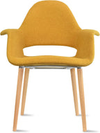 2xhome - Organic Upholstered Fabric Modern Armchair with Natural Wooden Legs for Dining Room Office or Accent Chair (Tweed Yellow/Mustard), Single, Set of 1