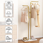 HOMEFORT Coat Rack, Freestanding Metal Coat Racks, Double-pole Clothes Hat Stand with 5 Hooks for Closet, Bedroom, Entryway, Living Room, Gold