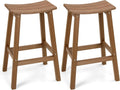Weatherproof Bar Stools Set of 2, 28" Height Outdoor Bar Stools Holds up to 400 lbs, Saddle Seat, Bar Height Stools for Patio, Garden, and Kitchen Island, Teak