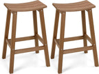 Weatherproof Bar Stools Set of 2, 28" Height Outdoor Bar Stools Holds up to 400 lbs, Saddle Seat, Bar Height Stools for Patio, Garden, and Kitchen Island, Teak