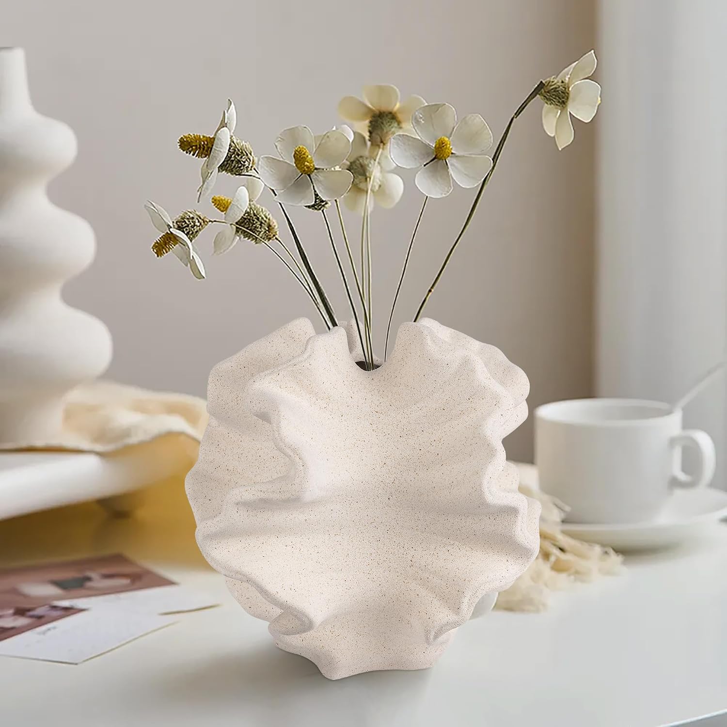 Konstera Large Ceramic Coral Vase Decor, Unique Flower Vase for Bathroom Counter, Boho Vase for Mantle, Living Room, Entry Way Table Home Decor