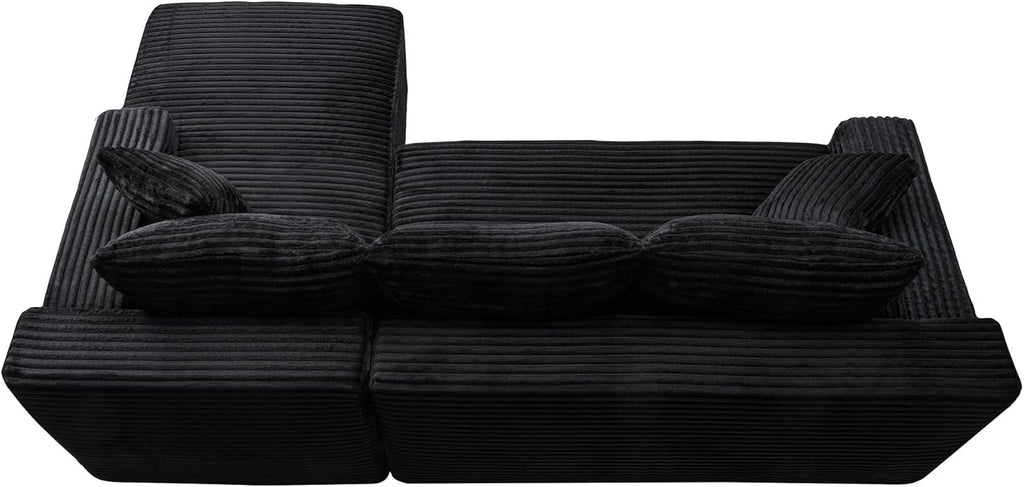 95" L-Shaped Cloud Sectional Couch, Right Facing Modular Compressed Boneless Sectional Sofa with Chaise Lounge, Plush Corduroy Boneless Corner Sofa for Living Room