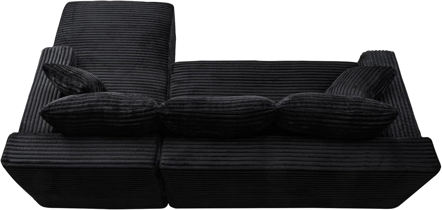 95" L-Shaped Cloud Sectional Couch, Right Facing Modular Compressed Boneless Sectional Sofa with Chaise Lounge, Plush Corduroy Boneless Corner Sofa for Living Room