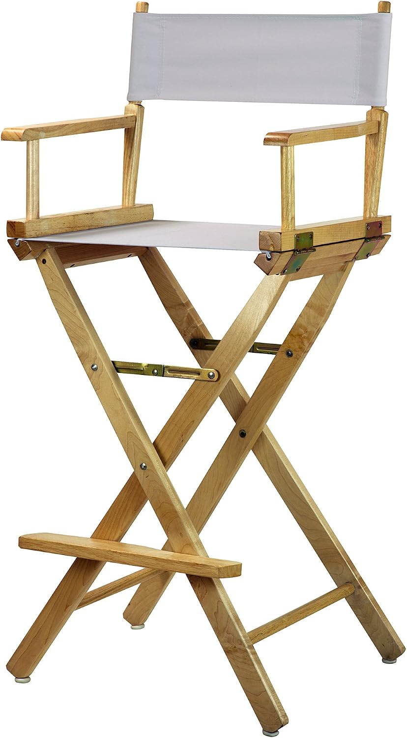 Casual Home 30" Director's Chair Natural Frame-with White Canvas, Bar Height