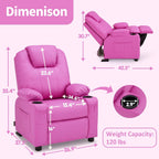 MCombo Big Kids Recliner for Ages 3+, Child Reclining Chair, Toddlers Recliner Sofa with Cup Holders (Faux Leather, Pink)