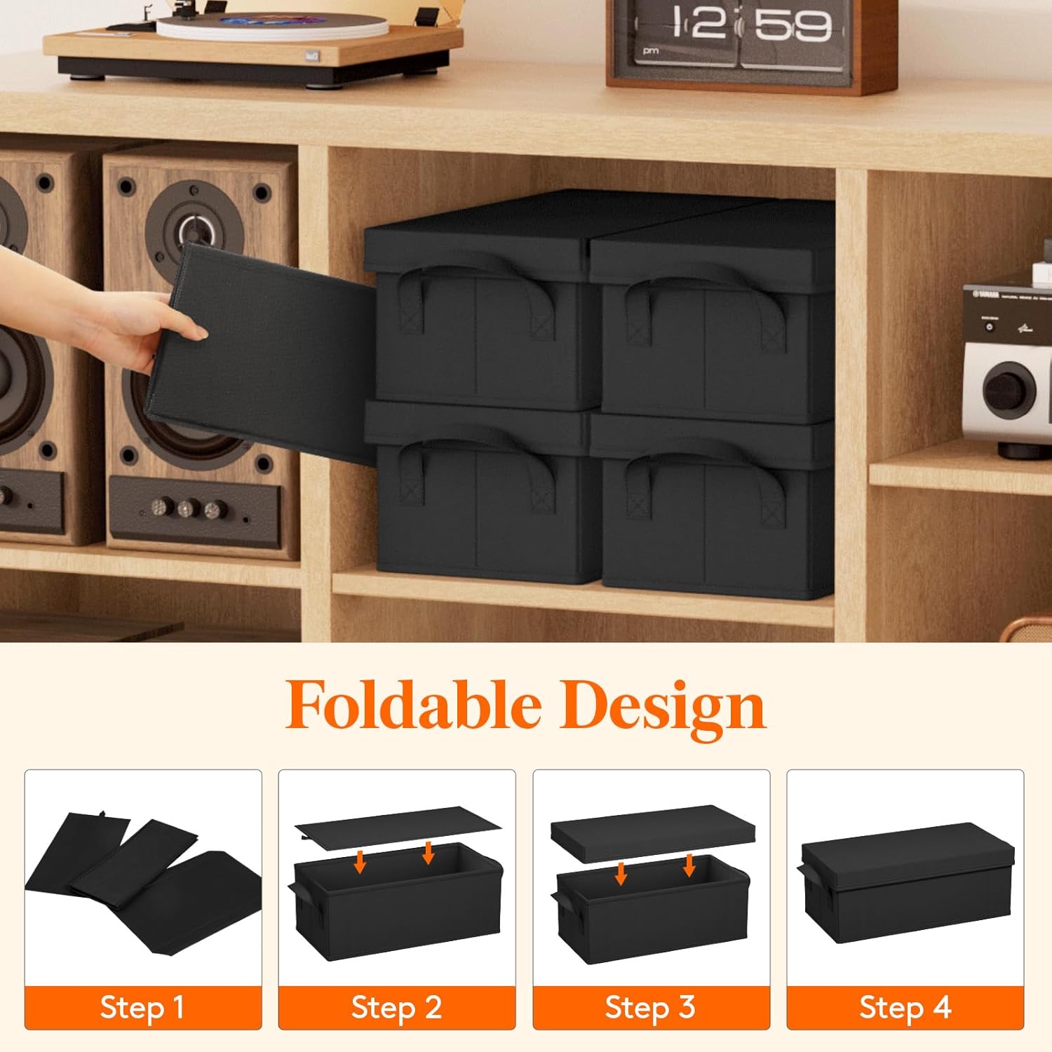Lifewit DVD Storage Box, Stackable DVD Case Holder Organizer, Foldable DVDs Container with Lid, Handles, Media Organizer Bin 15.7" L x 7.9" W x 5.7" H Holds up to 200 PCS DVDs (25 Each), 8 Pack