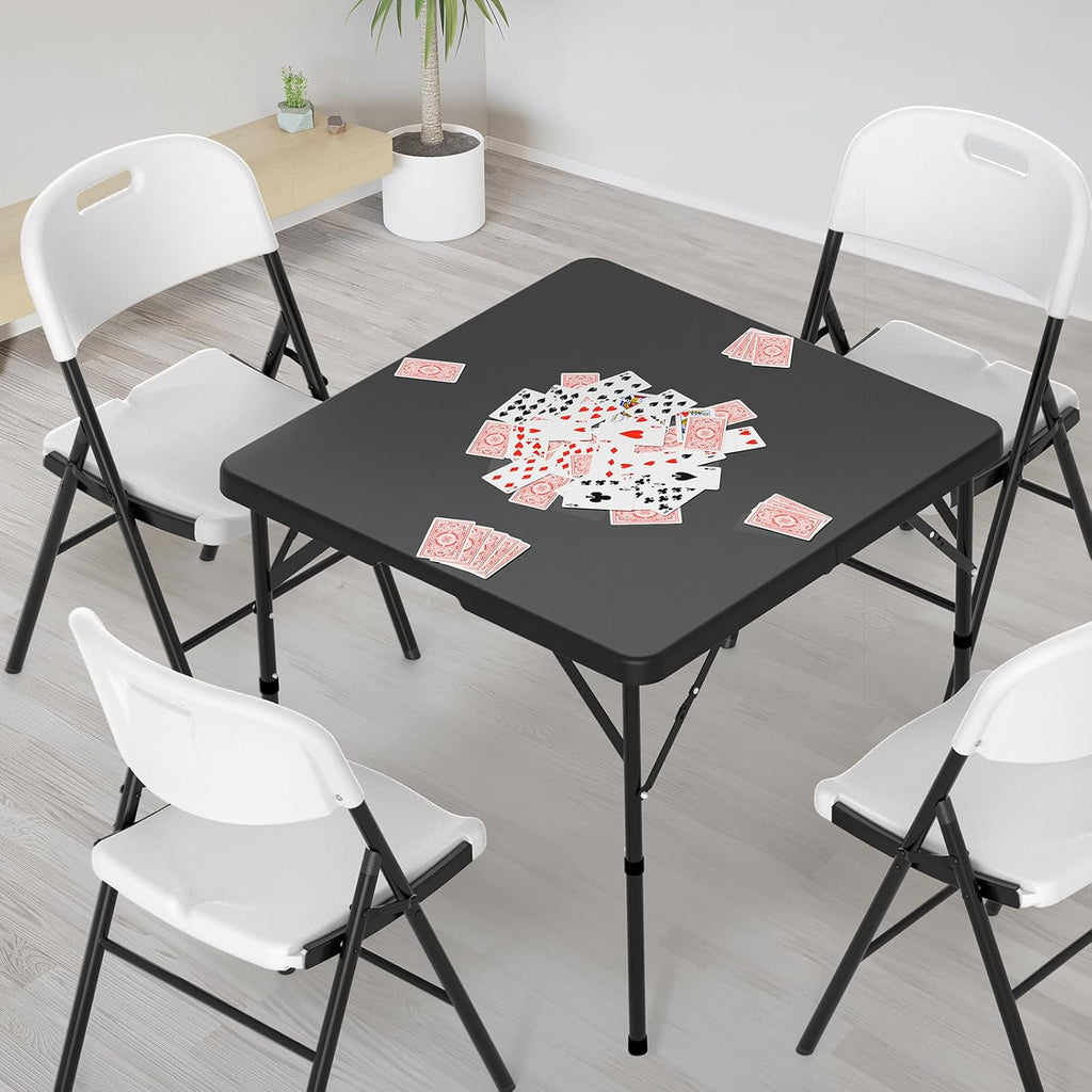 VINGLI 34" Fold in Half Square Table, Bi-Folding Commercial Portable Plastic Dining Table for Kitchen Outdoor Party Wedding Event, Black
