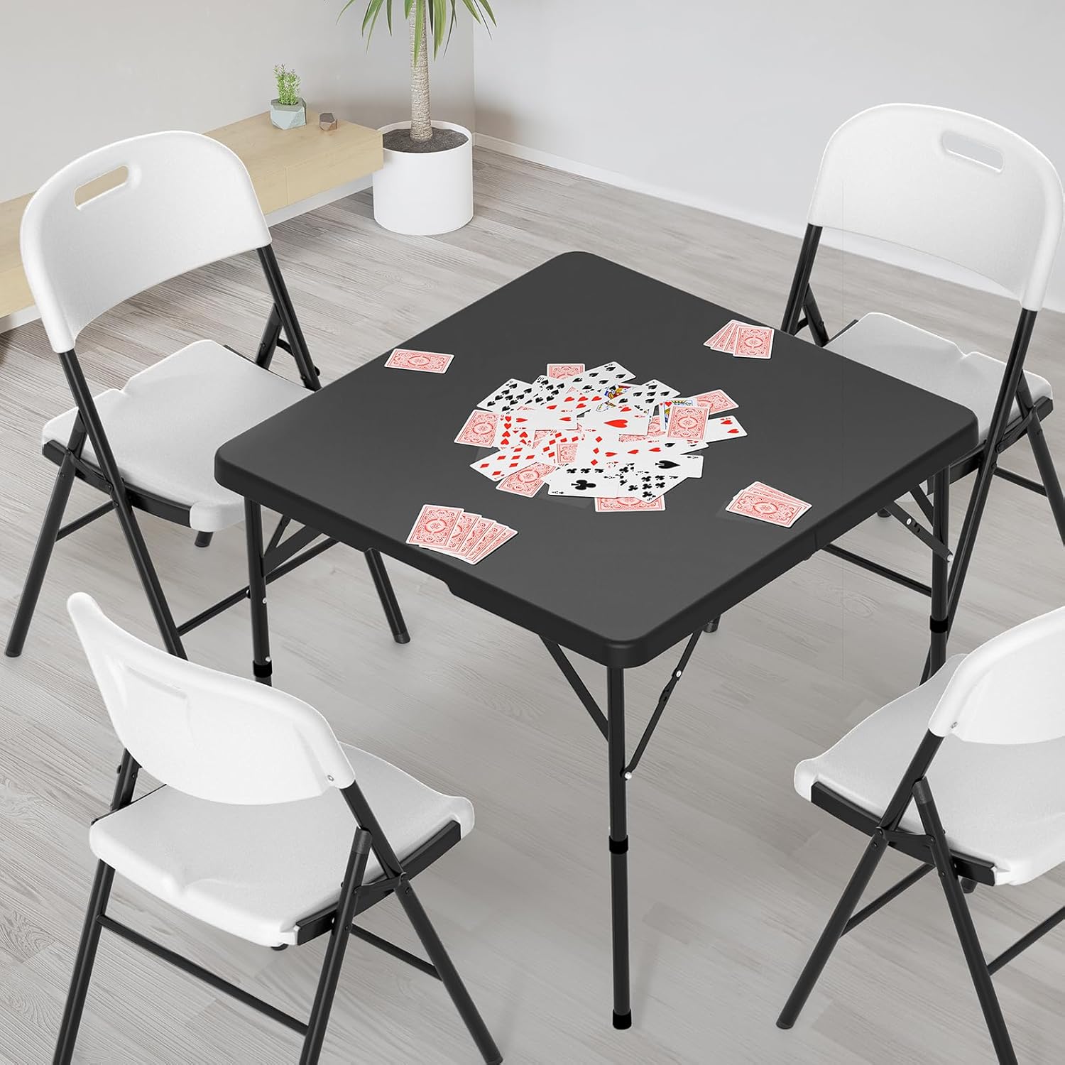 VINGLI 34" Fold in Half Square Table, Bi-Folding Commercial Portable Plastic Dining Table for Kitchen Outdoor Party Wedding Event, Black