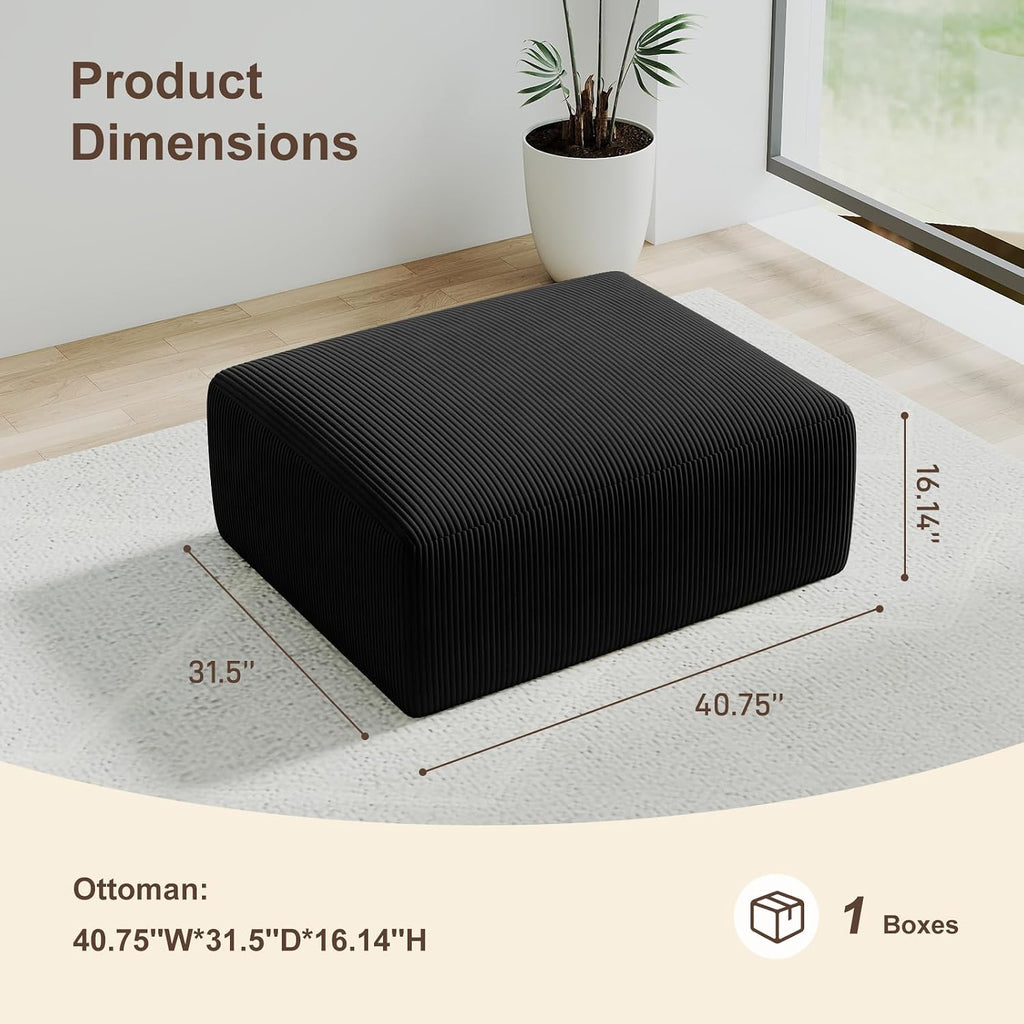 2 Square Cloud Footstool for Living Room, No Assembly Modular Corduroy Convertible Seat, Modern Boneless Style Sofa Accessory for Lounge or Bedroom