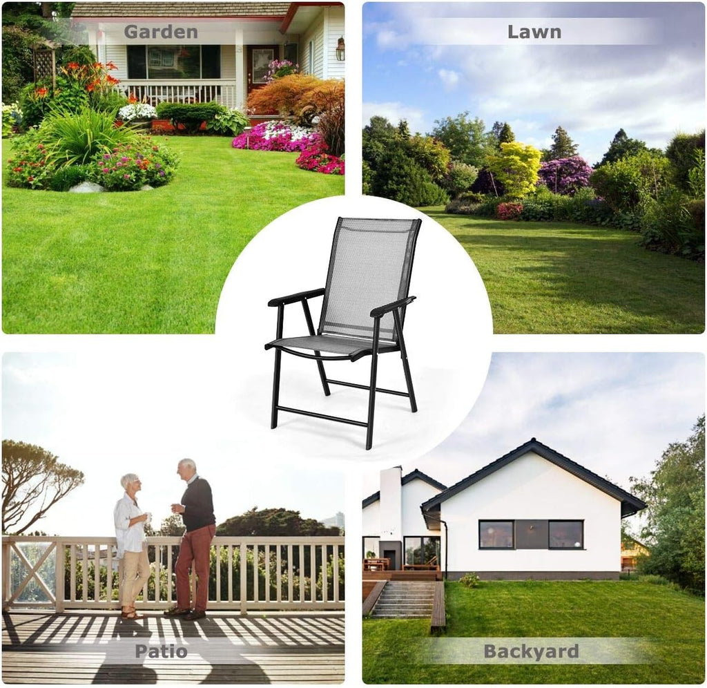 S AFSTAR Patio Chairs Set of 4, Outdoor Folding Dining Chairs with Armrests, Foldable Porch Chairs for Lawn Deck Backyard, Folding Chairs for Adults (Gray)