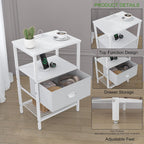 sthmec Nightstands Set of 2, LED Bedside Tables with Charging Station and Fabric Drawer, Night Stand with Storage, 3 Tier Side Table with Open Shelf, LED Nightstand with Charging Station, White