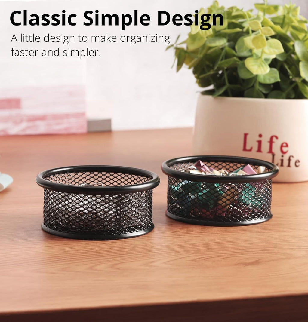 FUCDTEFC Paper Clip Holder, Paperclip Holders for Desk, Mesh Paper Clip Holder for Desk Binder Wire Mesh Bowls, Paper Clip Dispenser Organizer for Holding Small Parts Office Accessories Black 4 Pack