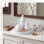 6 Pieces Ceramic Vase Set for Table Centerpieces Decor Include Wood Chain Link Bead Garland Boho Rustic Serving Tray for Home Table Living Room Dining Decoration(White)