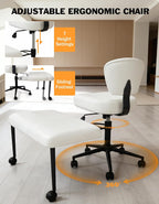 Ergonomic Cross Legged Office Chair with Wheels, Meditation Chair, Ultimate ADHD Desk Chair with Lumbar Support for Active Sitting, Modern Criss Cross Kneeling Chair for Home & Office PU&White