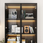 Modern LED Display Cabinet with 2 Storage Drawers, 4-Tier Aluminum Frame Tempered Glass Showcase, Push-to-Open Design, for Collectibles, Black 31.5" W x 14.2" D x 78.7" H