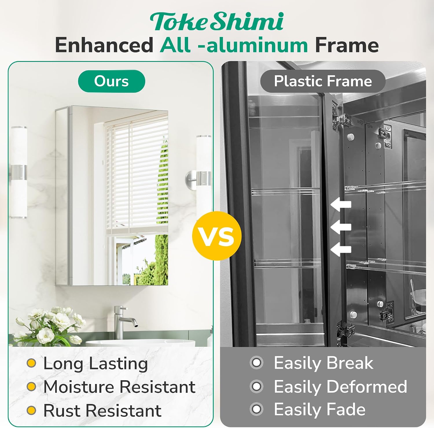 TokeShimi 24x26 Mirrored Medicine Cabinet, Aluminum Recessed Wall Mounted Bathroom Cabinet with Full-Overlay Mirrors