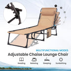 2 Pack Outdoor Folding Chaise Lounge 5-Position Adjustable Recliner 400LB Heavy Duty Portable Patio Camping Beach Chair, Beige