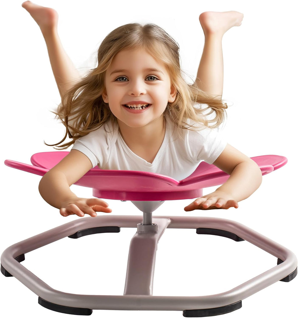 ROBUD Kids Sensory Swivel Chair, Kids Swivel Chair with Non-Slip Design, Training Body Coordination, Flower Shape Wobble Chair, No Assembly, Pink