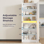 Furnify 71" Tall Pantry Storage Cabinet, Kitchen Pantry with High Gloss Doors, Modern Buffet Hutch Cabinet with Led Light and Adjustable Shelves for Dining Room, Living Room, White