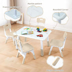 DOREROOM Toddler Table and 4 Chairs Set, Height Adjustable Kids Table and Chair Set, 31.5''L x 23.6''W, Marble Pattern & Graffiti Desktop, Children Multi-Activity Table for Home/Daycare/Classroom
