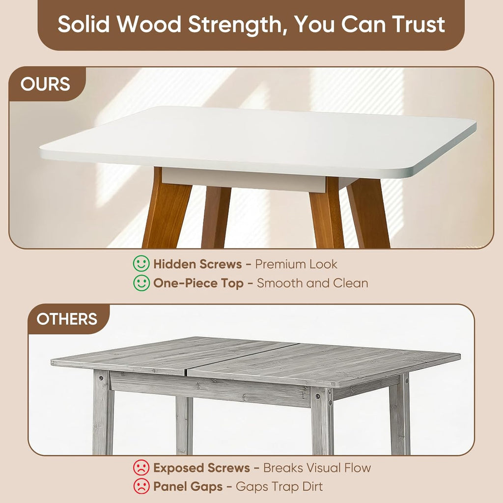 27.6" Small Dining Table for 2-4, White Square Kitchen Table with Solid Wood Legs Mid Century Modern Dining Table for Small Spaces, Dining-Room, Apartment, Farmhouse, Living Room