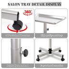 Salon Tray on Wheels, Salon Color Tray with Adjustable Height,Salon Rolling Tray Ideal Use As Metal Mayo Stand Tray,Tattoo Tray, Medical Tray, Dental Tray（Silver）