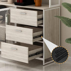 AGOTENI Large Kitchen Hutch Cabinet, Storage Cupboard Pantry with 3 Metal Doors, 3 Drawers & Microwave Shelf, for Kitchen Open Storage, Oak (59" W x 15.7" D x 68.5" H)