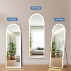 Arched Full Length Mirror with LED Lights, 20"x63" Floor Standing or Wall Mounted Dressing Mirror, 3 Color Lighting Modes for Bedroom, Living Room, Bathroom