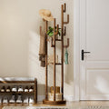 Rotary Coat Rack Freestanding, Solid Wood Coat Tree with 9 Hooks & 3 Storage Shelves for Purse Bag Hat Jacket, Corner Hanger Stand for Entryway Hallway Office Bedroom
