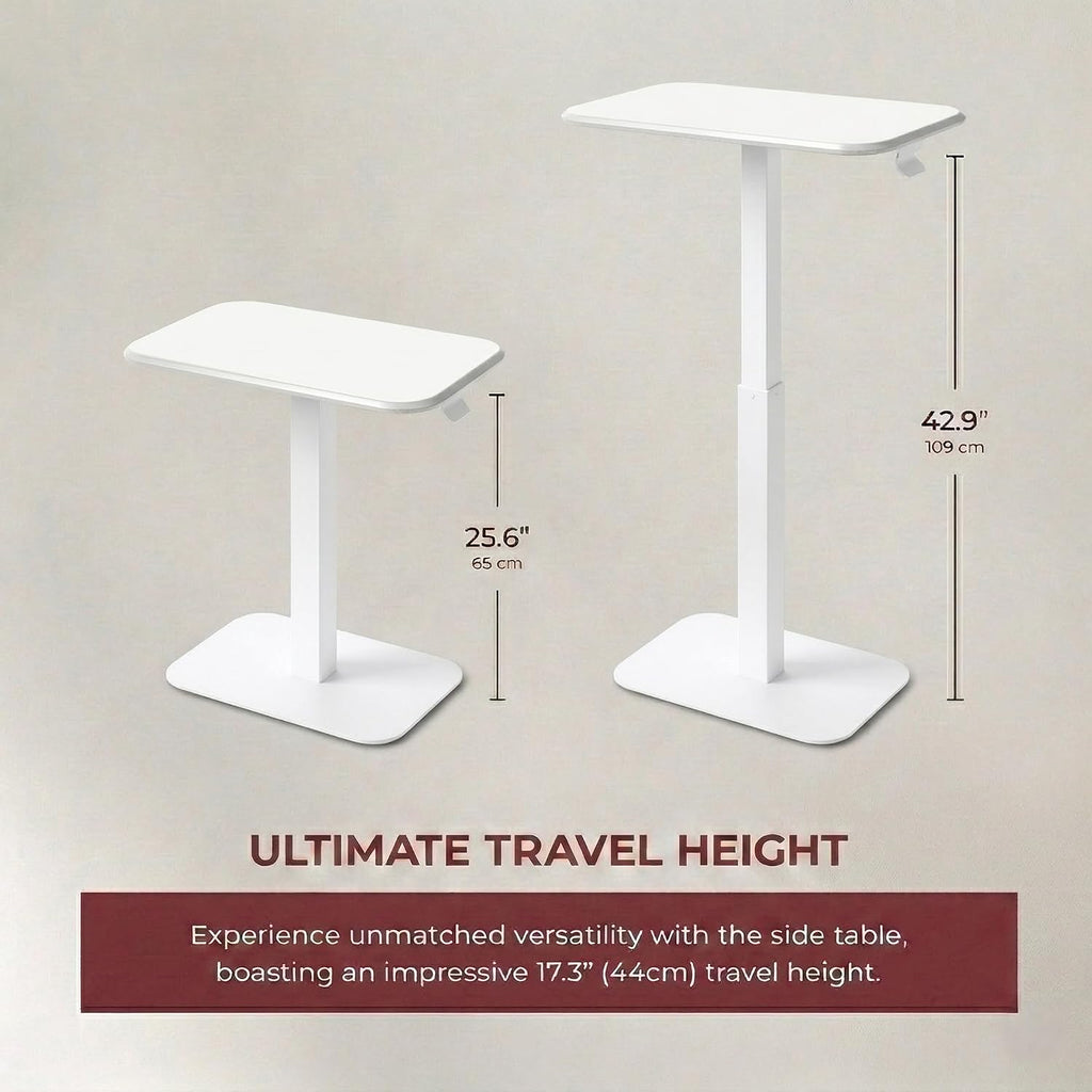 Ergohome™ ELEVANCE Table™ Height Adjustable Minimalist Tables, Laptop Desk, Living Room, Small Side Table, Drink Coffee End Table, Sofa Table, Study and Small Spaces (White Base Cloud White Top)