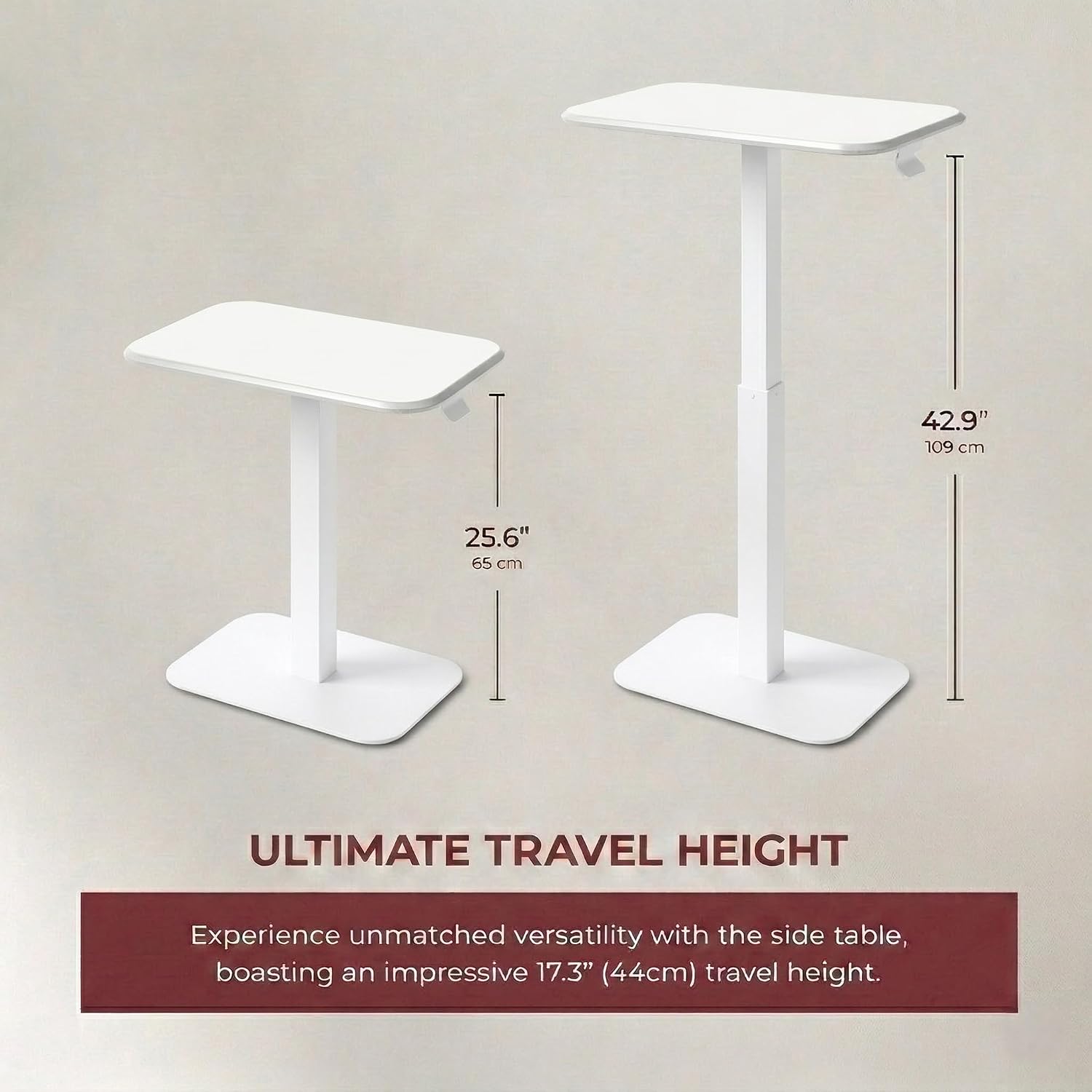 Ergohome™ ELEVANCE Table™ Height Adjustable Minimalist Tables, Laptop Desk, Living Room, Small Side Table, Drink Coffee End Table, Sofa Table, Study and Small Spaces (White Base Cloud White Top)