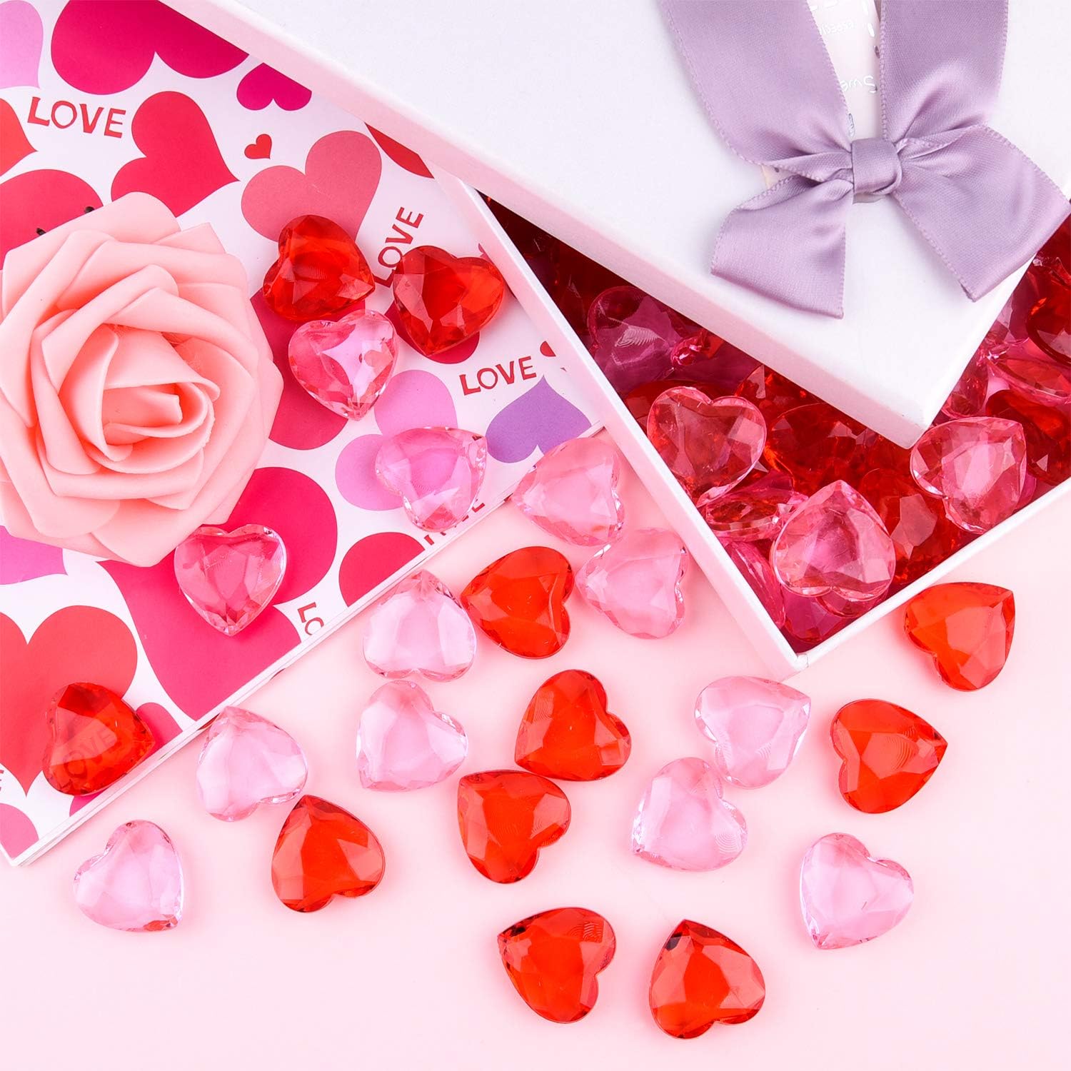 TUPARKA 60 PCS Acrylic Hearts Red Acrylic Hearts for Table Scatter,Home Decoration,Vase Fillers in Valentine's Day