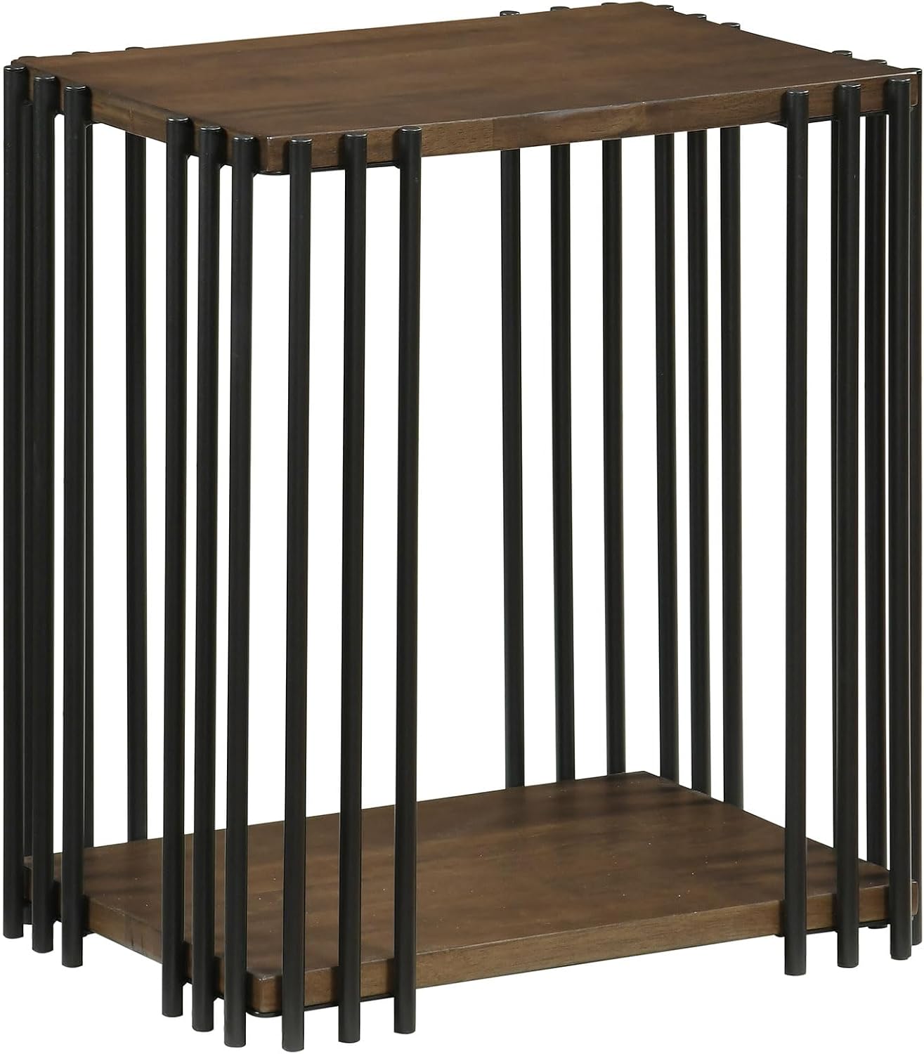 Giantex 2-Tier Wood Side Table - Narrow Sofa Couch End Table with Open Storage Shelves & Unique Metal Frame, Rustic Night Stand for Bedroom Living Room (1)
