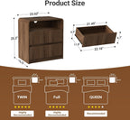 Seang Nightstand Set of 2,Fluted Nightstand with Charging Station & LED Light,Wooden Bedside Table with Curved Profile Design,2 Drawers Storage,Large End Table for Bedroom,Walnut