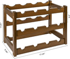 VASMIA Bamboo Wine Rack, Sturdy and Durable Wine Storage Cabinet Shelf, Wine Racks Countertop for Pantry,Kitchen,3-Tier 12 Bottles Wine Rack, Walnut